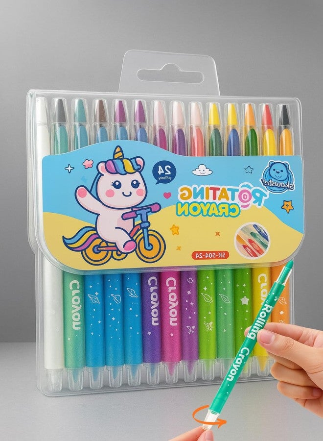 Skoolster Rolling Crayon Twistable Color Set | Non-Toxic Wax Crayons for Drawing & Coloring | Easy Grip| Toddlers & Children Bright &, Smooth Japanese Technology (Unicorn-24, Blue) - Image 1